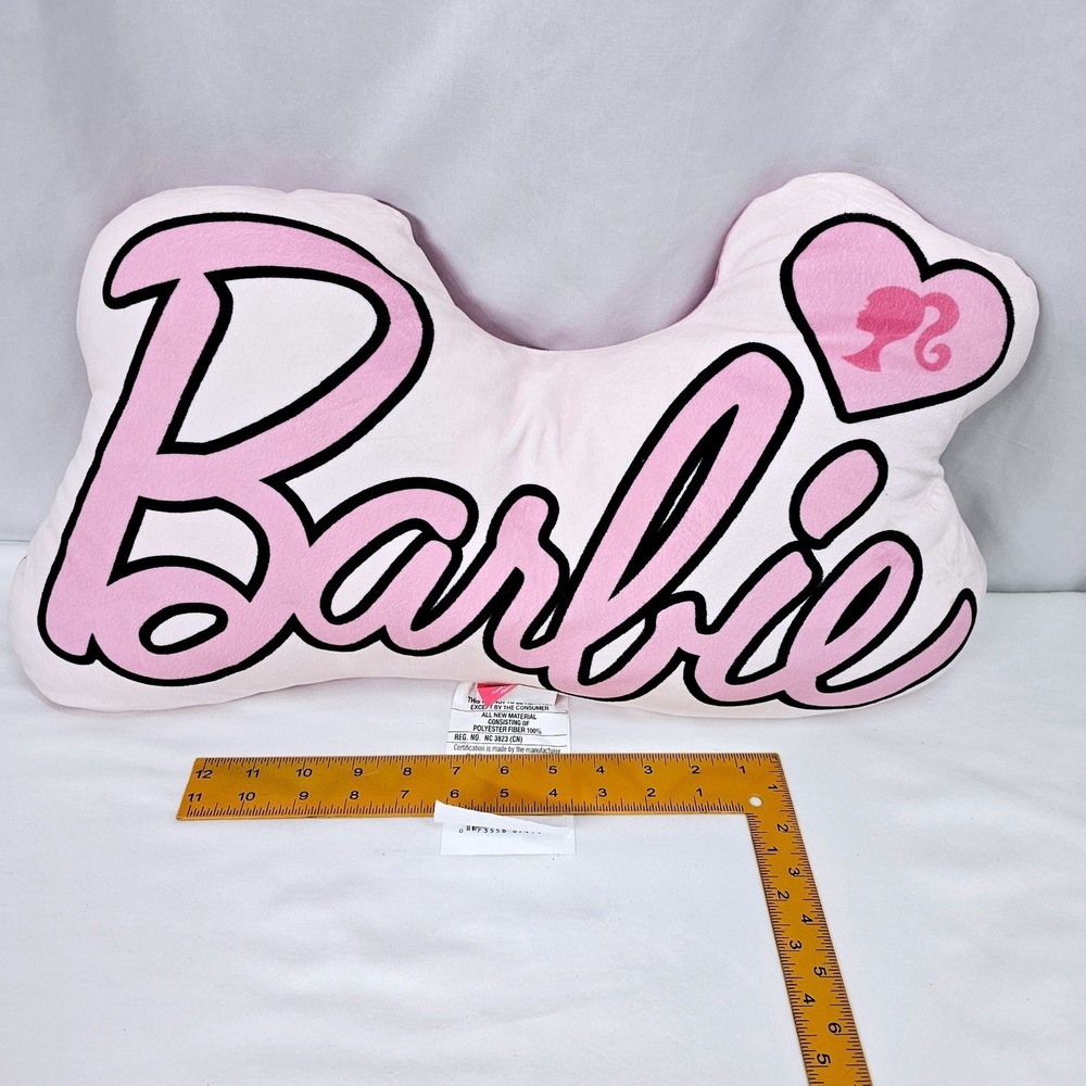 Barbie Pink Bone Shaped Plush Large Pillow Dreamhouse Decor Girls Heart Logo - Picture 2 of 10